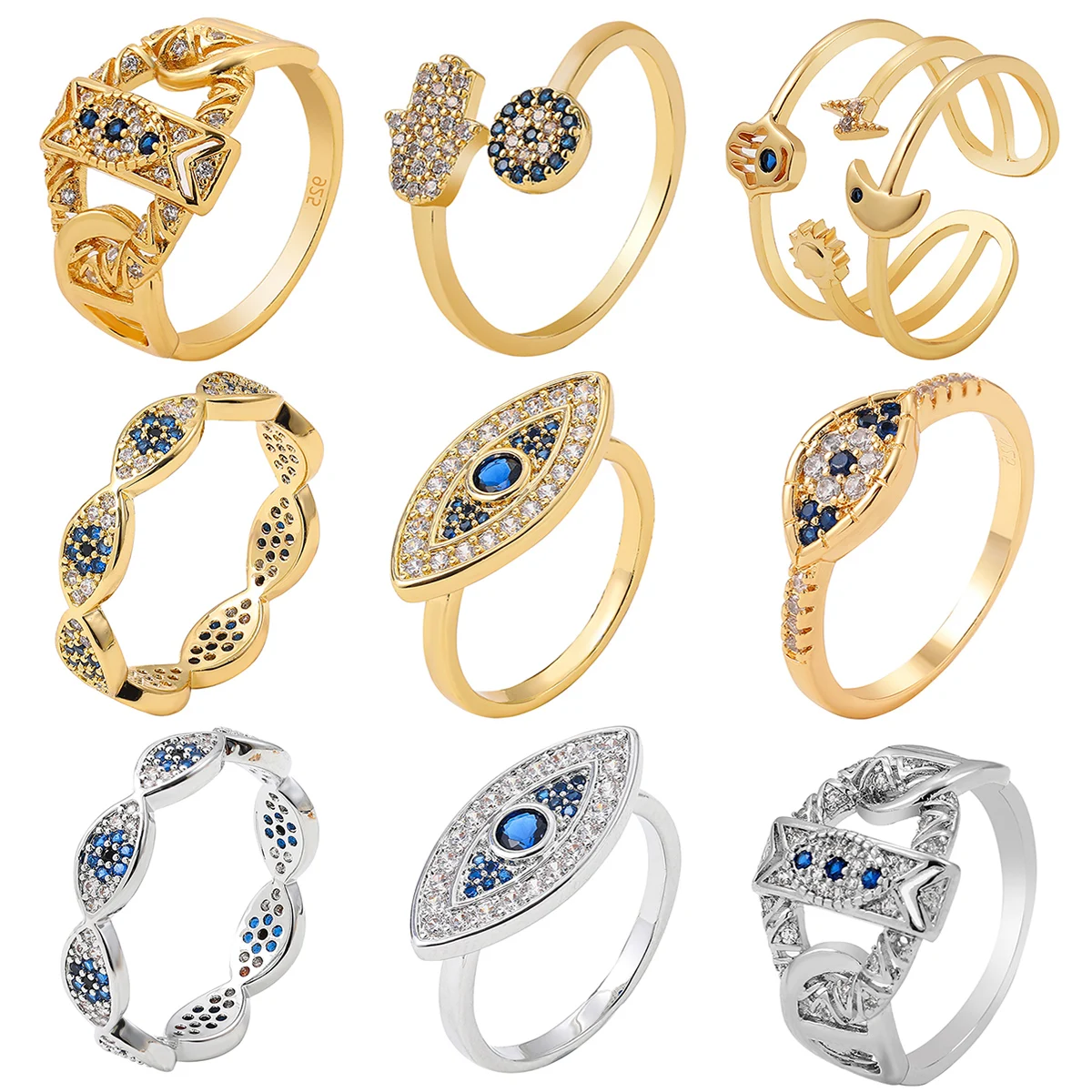 Lucky турецкий синий глаз кольца Золотой цвет медный Циркон сглаза Пальцы Кольца