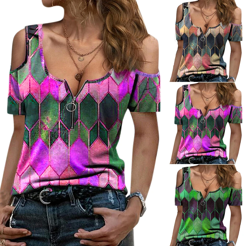 

Vintage Zipper Women Tops T Shirt Women Harajuku Hollow Out Short Sleeve Casual Straight Streetwear Women Summer Clothes