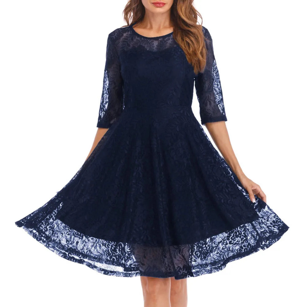

Dresses Women Summer 2020 Sexy A-Line O Neck Dress Ladies Mid Waist Solid Dresses Vestidos Casual Party Sundress