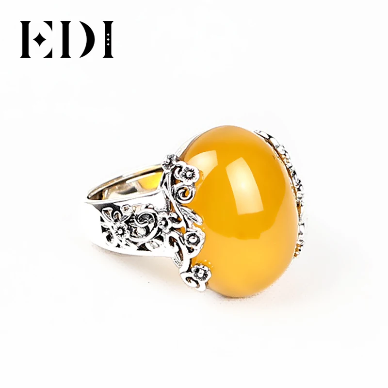 EDI Ретро кольцо из 100% стерлингового серебра 925 пробы женское желтое Халцедон с