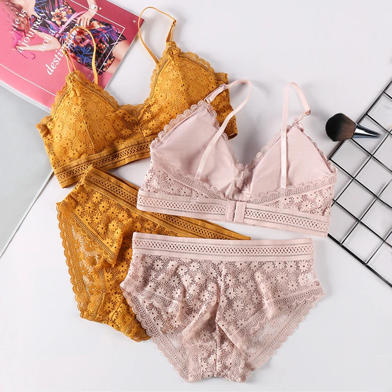 

Sexy Lace Bra Sets Women Lingerie Underwear set Seamless Bra Ultra Thin Panties Padded Bralette Soft Briefs Female Intimates #F