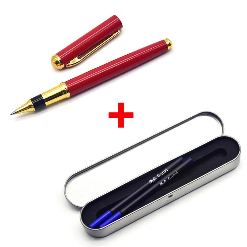 Pen box - Blue ink CCCAGYA A027 0,5mm красный гель офисная деловая ручка металлическая ручка для подписи для студента школьный канцелярский подарок ручка - Цвет: Pen box - Blue ink