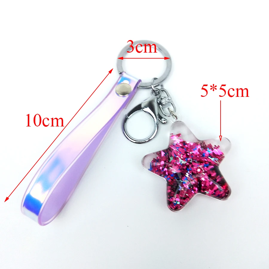 Брелок с пентаграммой движущейся звездой блестками жидкими акриловый кольцо для