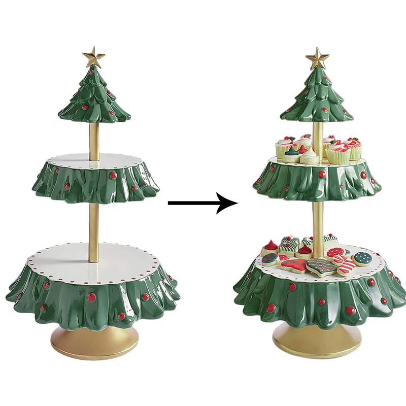 

Подставка для рождественских закусок, 2-Ярусный поднос для столовых приборов, украшение для рождественской вечеринки, подставка для закусо...