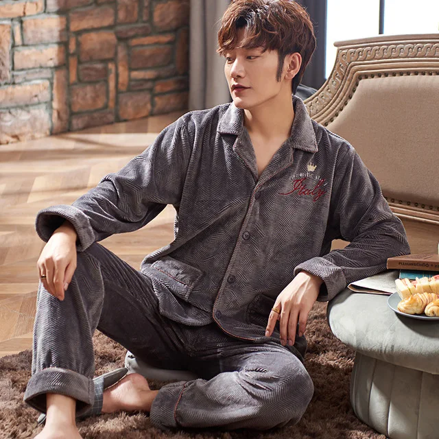 2020 осенне зимний мужской кардиган Фланелевая пижама теплый толстый костюм из