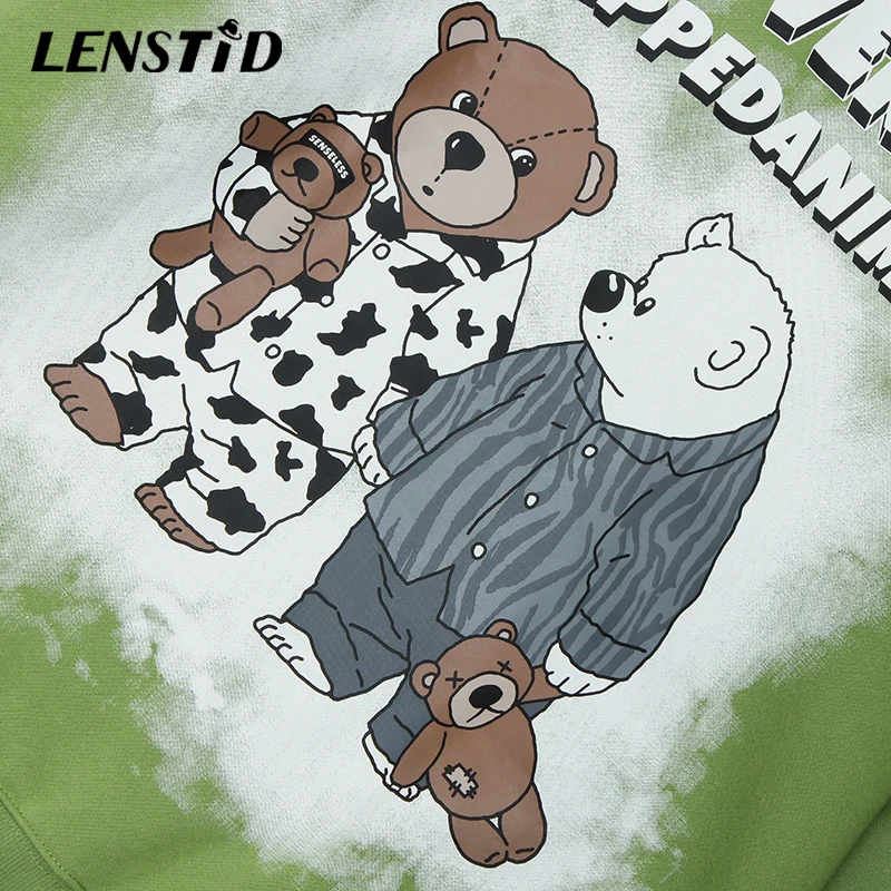 

LENSTID Men Hip Hop Winter Fleece Pullover Hoodies Bear Letter Print 2021 Harajuku Streetwear Cotton Casual Hooded Sweatshirts