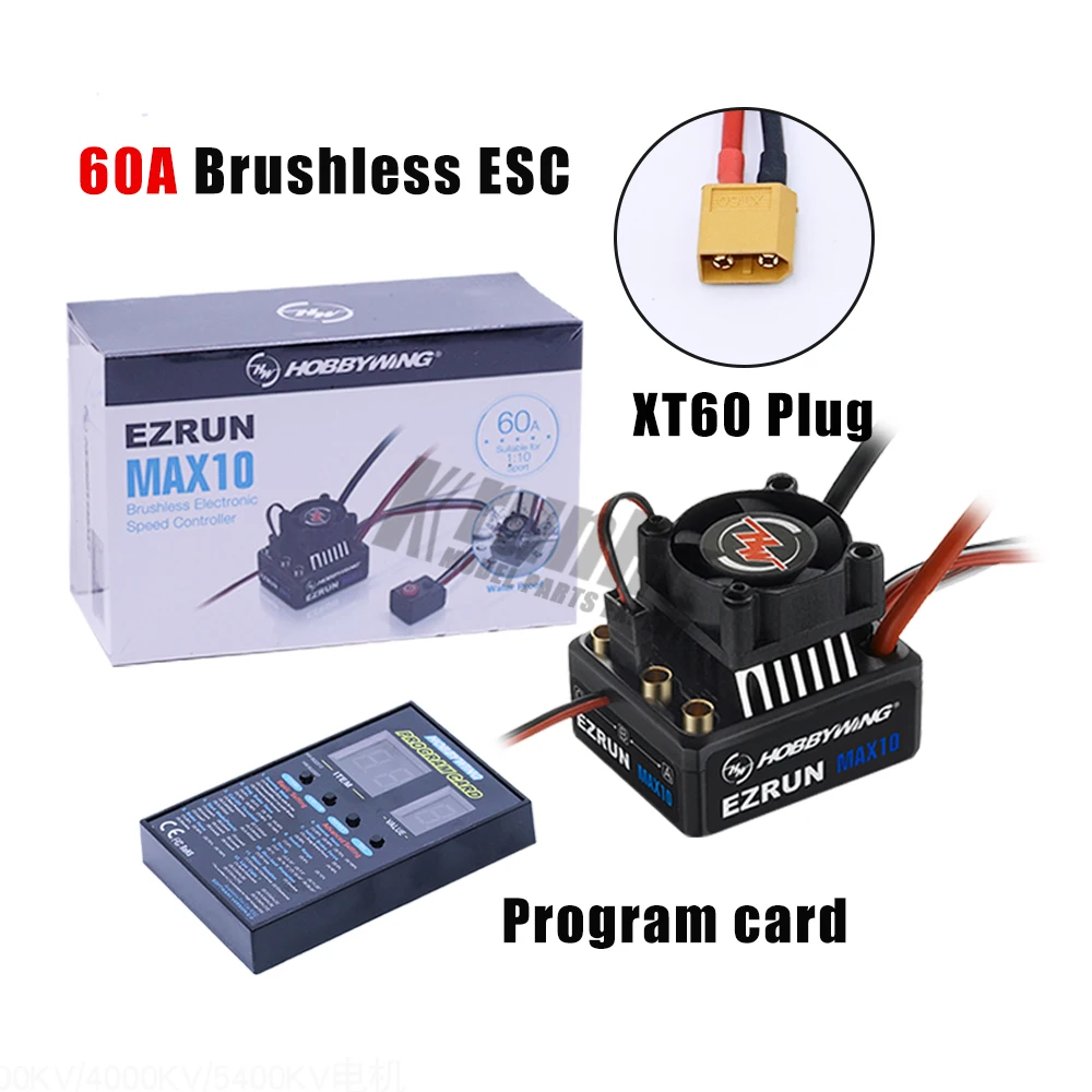 XT60 ESC 1pcs Original Hobbywing EZRUN MAX10 60A Waterproof ESC With 6V/7.4V BEC 2-3S Lipo Speed Controller Brushless ESC for 1/10 RC Car - Цвет: XT60 ESC