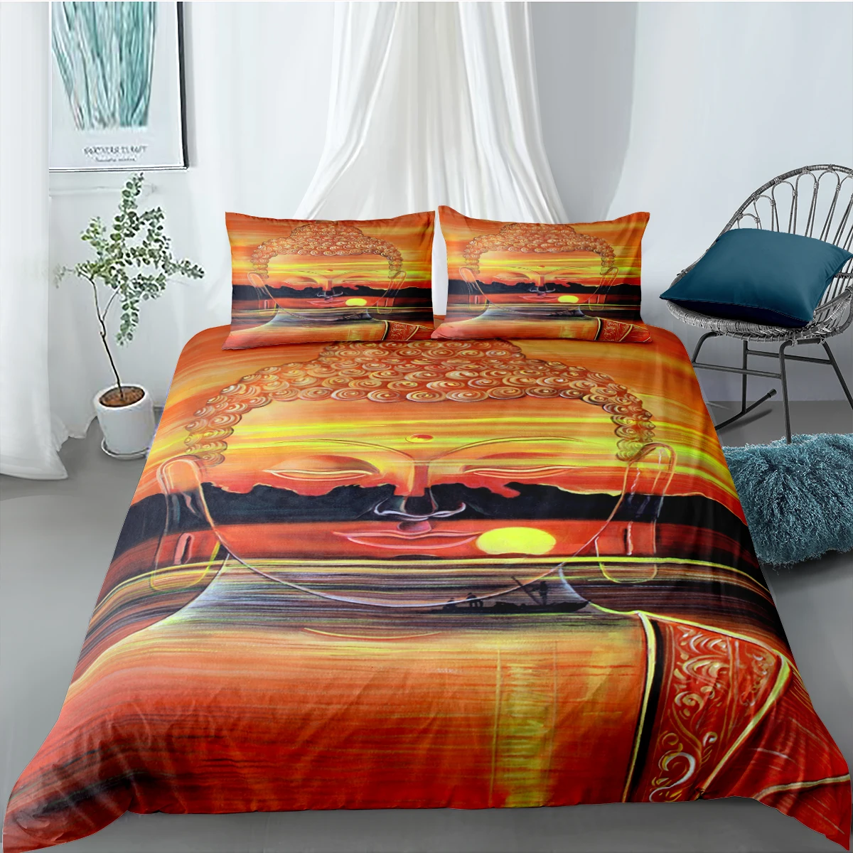 

Aisa Buddha Bedding Set Sunset Scenic Quilt Cover 3D Bedding Set Bedclothes Pillowcase 2/3pcs Set Home Textiles King Queen Size