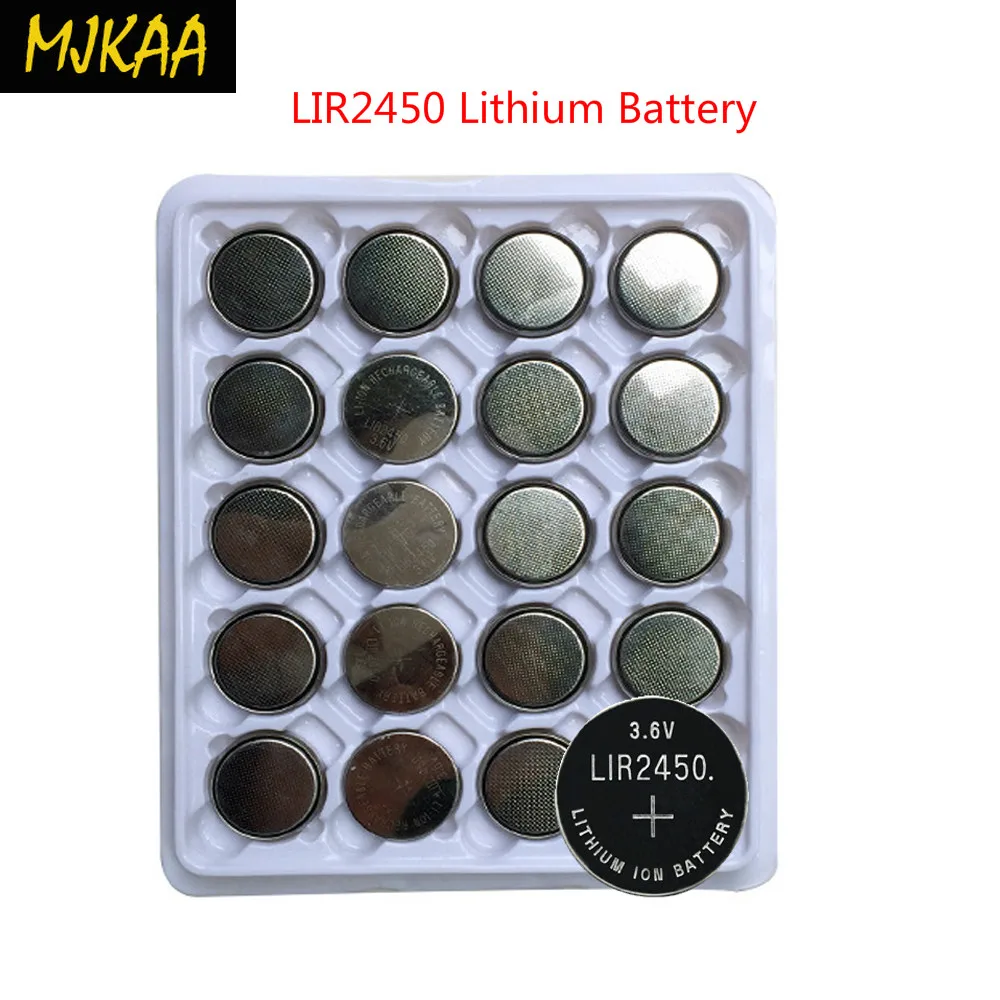 2019 MJKAA 20x LIR2450 перезаряжаемые кнопочные батареи Зарядка 1000 раз Литиевые Батарейки
