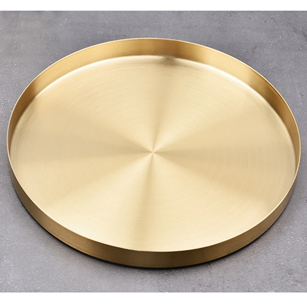 Kitchen Stainless Steel Storage Tray Space Saving Organizer Jewelry Display Plate Round Shape Multifunctional Bathroom Gold | Дом и сад