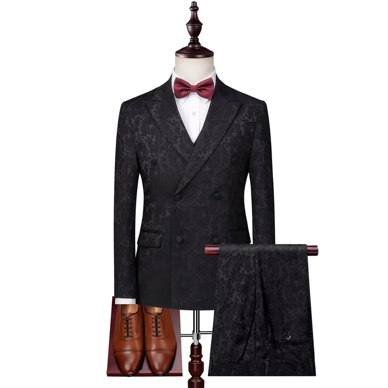 (Blazer + pants + vest) suit 3 Psc sets groom suit  Wedding luxury party ball suit jacquard design high-end slim men's tuxedo