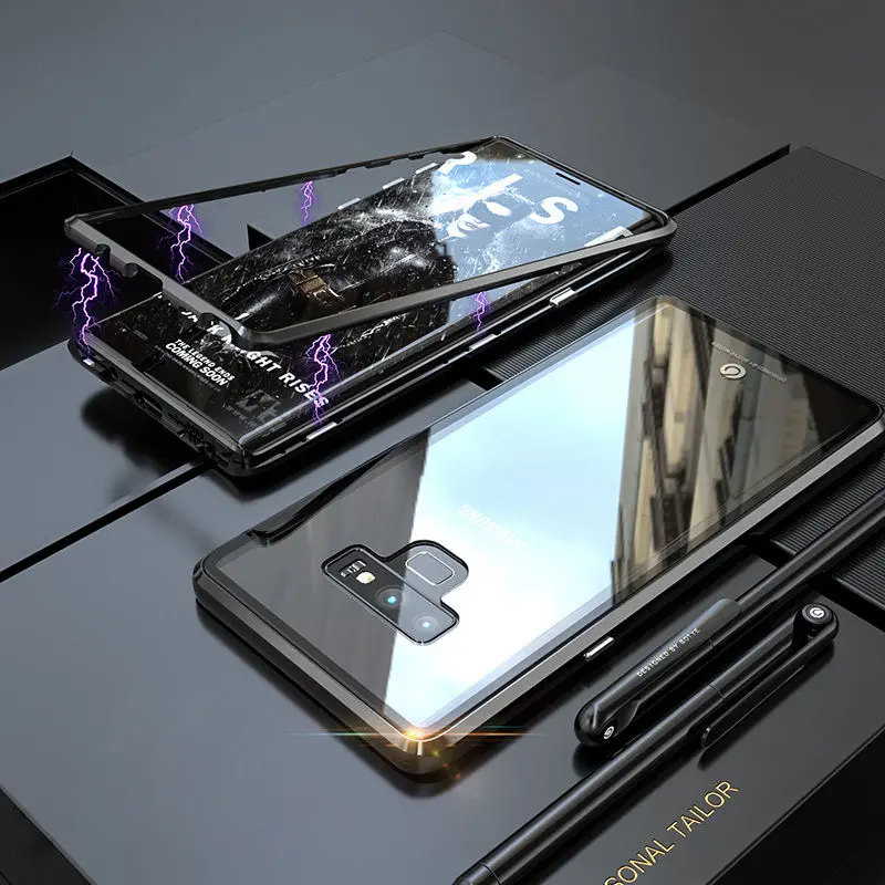 Магнитный металлический чехол для samsung Galaxy S10 Plus S10E S9 S8 Note 9 8 Магнитный бампер 9H стеклянная крышка для samsung S10E чехол S10Plus S - Цвет: Full Black