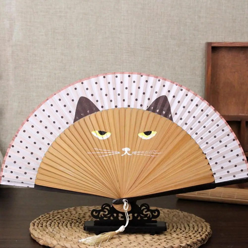 Cartoon Fans Silk Folding Fan Hand Held Cute Cat Home Decoration Accessories Supplies Innovative Hand-Painted Decor | Дом и сад