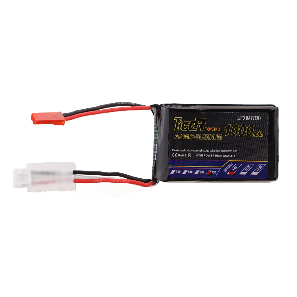 2 шт. Tiger Power 7 4 В 1000 мАч 75C 2S Lipo Battery JST Plug для радиоуправляемых дронов FPV Racing Airplane Fix wing