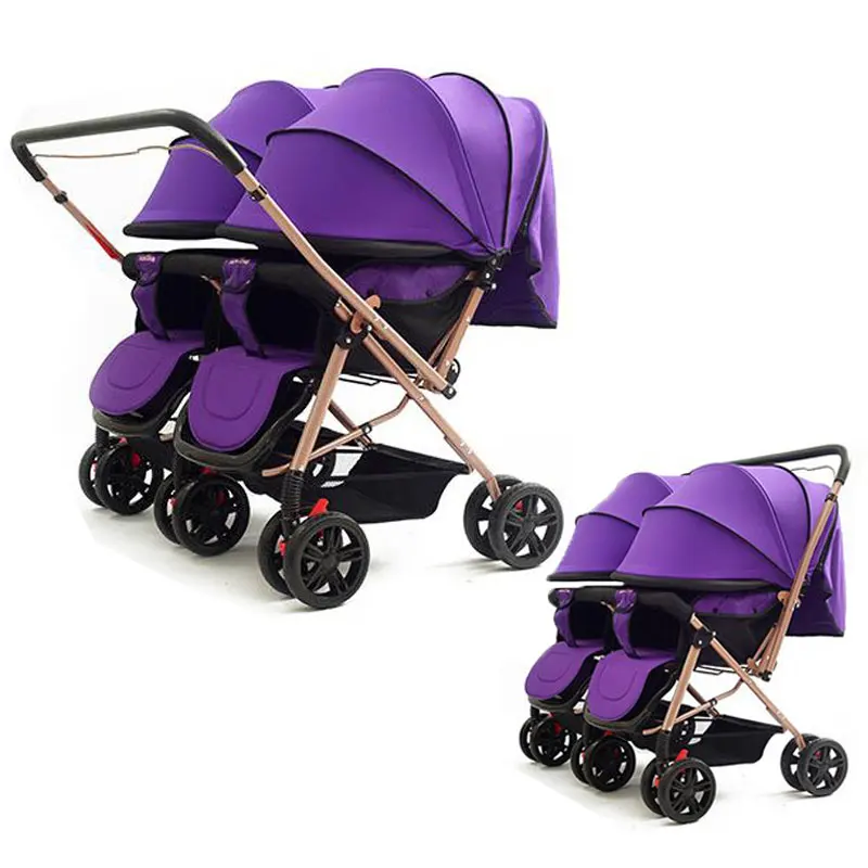 Convertible Push Handle Twins Double Baby Stroller Can Sit Lie Lightweight Double Stroller Pram Baby Stroller 2 In 1 for Twins