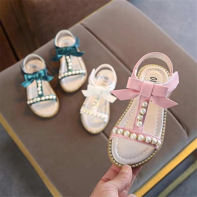 2020 летние модные детские сандалии для маленьких девочек без застежки с бантом