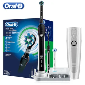 Ультразвуковая электрическая зубная щетка Oral B Pro4000 3D со светодиодной подсветкой, умный таймер, водонепроницаемая, с мягкой щетиной, Глубокая чистка, гигиена полости рта