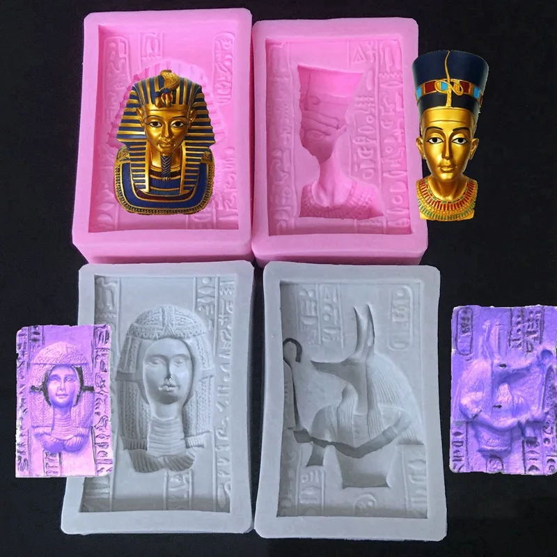 

Egypt Cleopatra Pharaoh Silicone Mold Clay Modeling Plaster Wax Epoxy Resin Molds DIY Soap Candle Making Mould Moule 4pcs/set