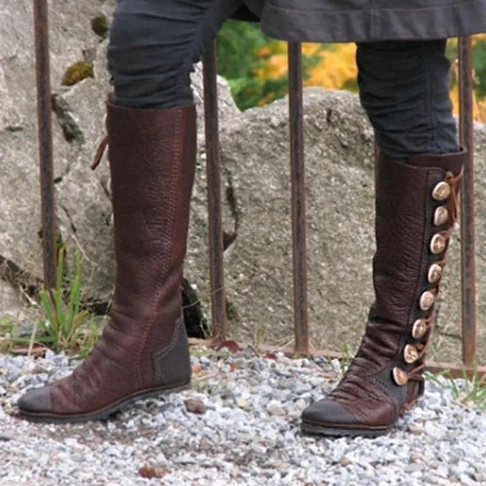 MoneRffi винтажные сапоги женские с круглым носком осенне зимние до колена