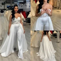 sexy strapless lace wedding prom dresses arabian bridal pants set party evening gowns with detachable train robe soir%c3%a9e femme