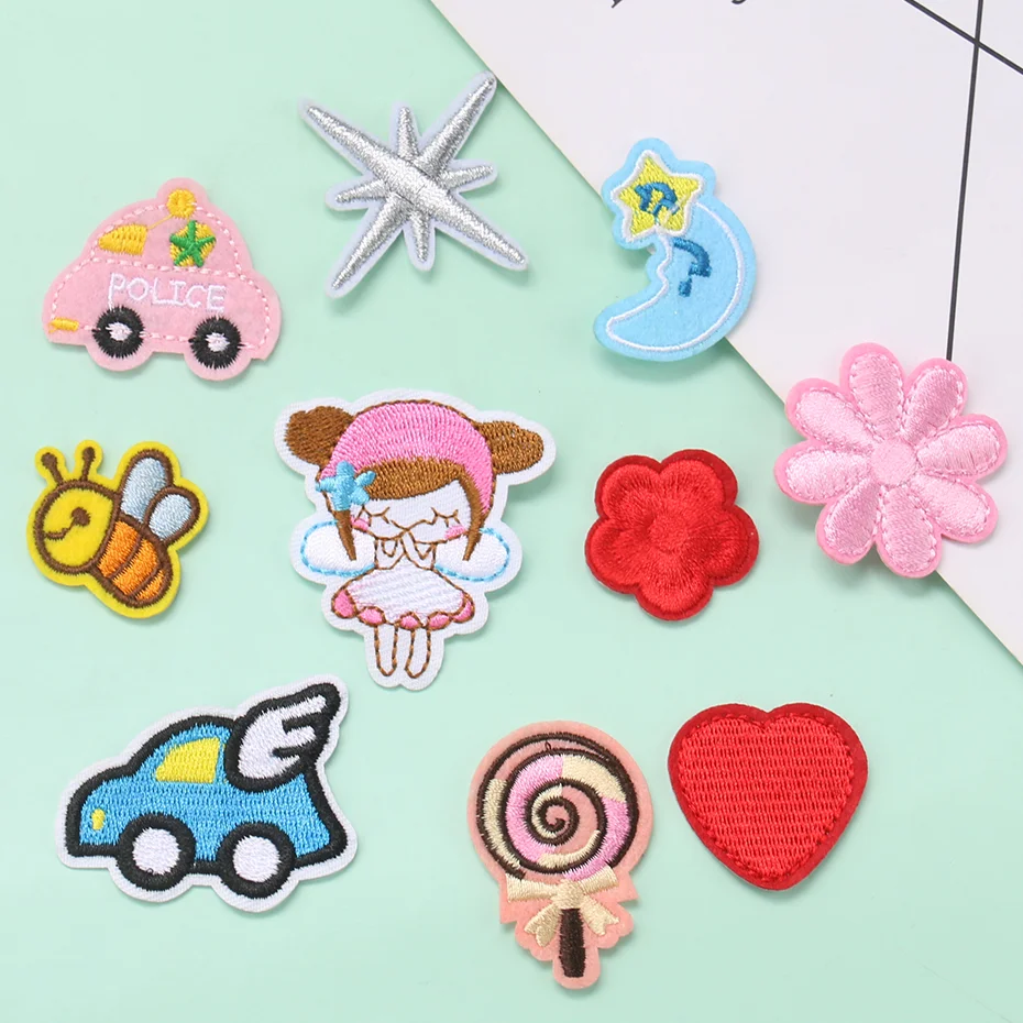 5 шт. мини Мультяшные нашивки вышитая ткань милая девушка красный цветок любовь