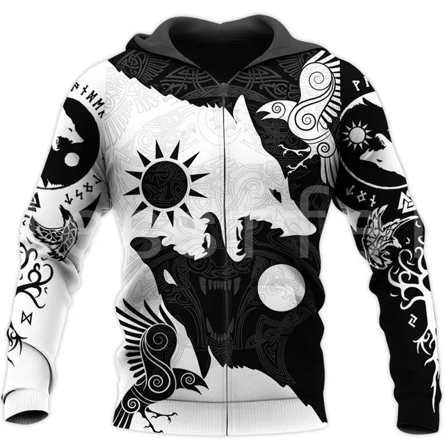 

LIASOSO Viking Tattoo Zipper/Sweatshirts/Hoodies/Jacket Viking Warriors Legend New Fashion 3D Print Lounge Wear Hoodies Men
