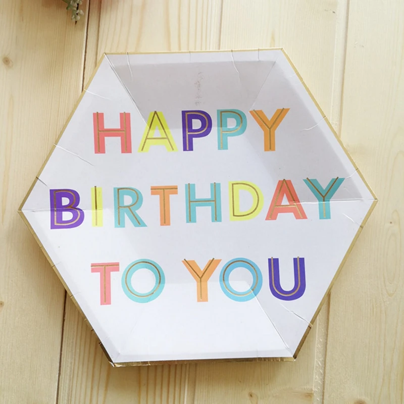 

8 piece happy birthday disposable tableware set paper plate straw cup wedding birthday decoration baby shower party supplies