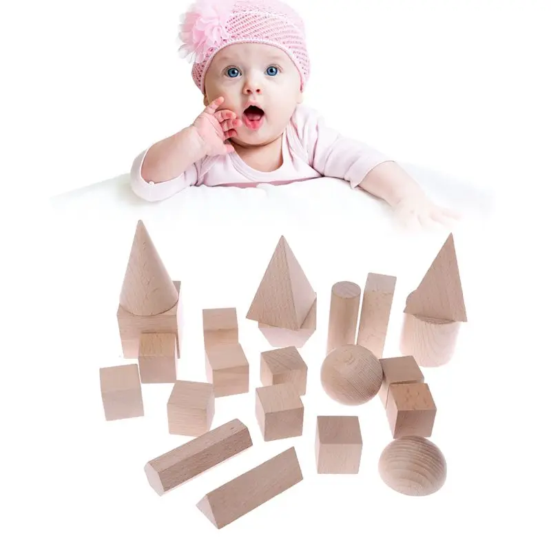 

22pcs 3D Geometric Model Wooden Building Blocks Set For Kids Math Learning Education Toys 634F