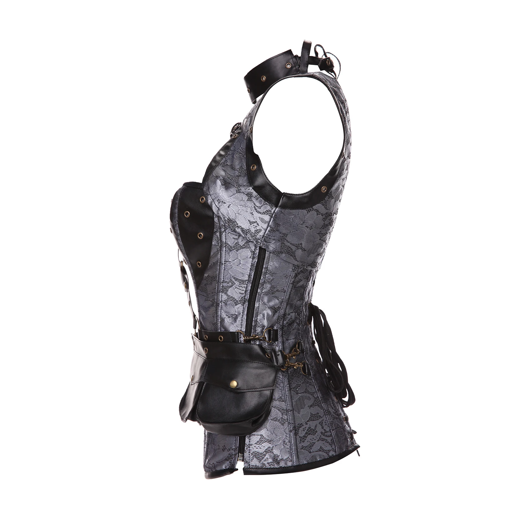 Retro Shawl Belly Vest 13 Steel Bone Rivets Punk Style Halterneck Gothic Body Shaper Lace Up Corset S-6XL Sexy Waist Trainer