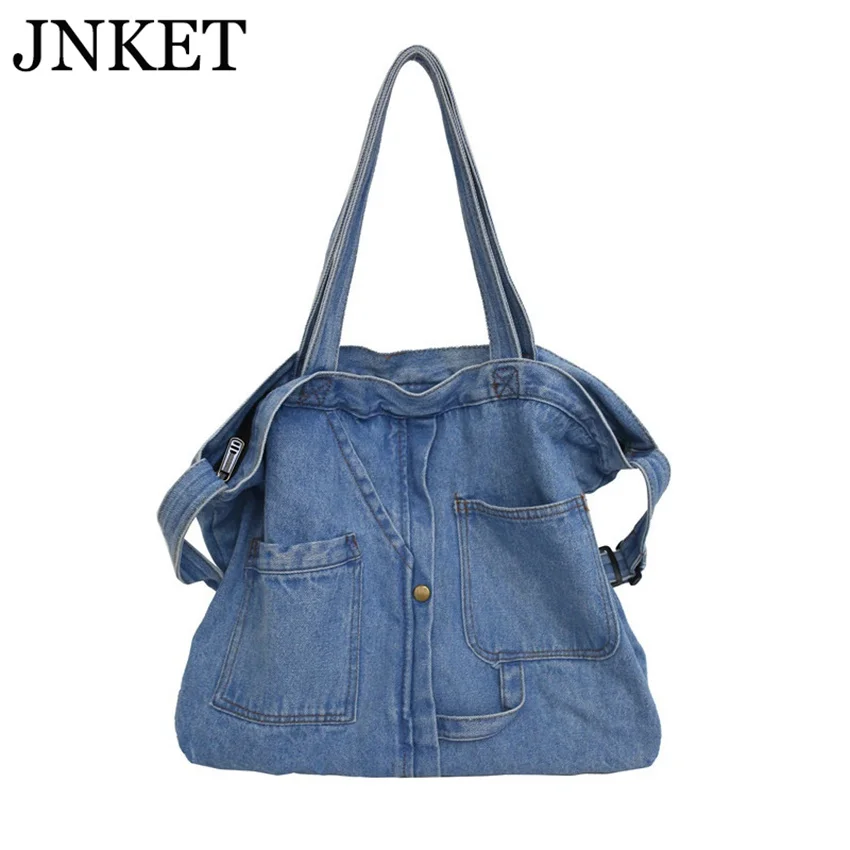 

JNKET New Literary Leisure Tote Bag Washed Canvas Denim Handbag Shoulder Bag Large Capacity Sling Bag