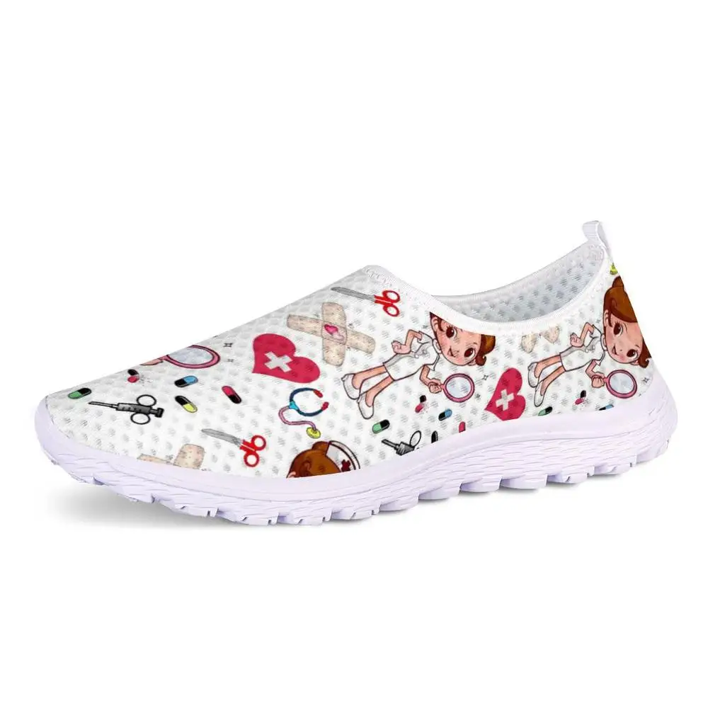 FORUDESIGNS Cute Cartoon Nurse/Doctor Pattern Women Slip On Sneakers Casual Ladies Shoes Spring/Autumn Nursing Female Flat Shoes