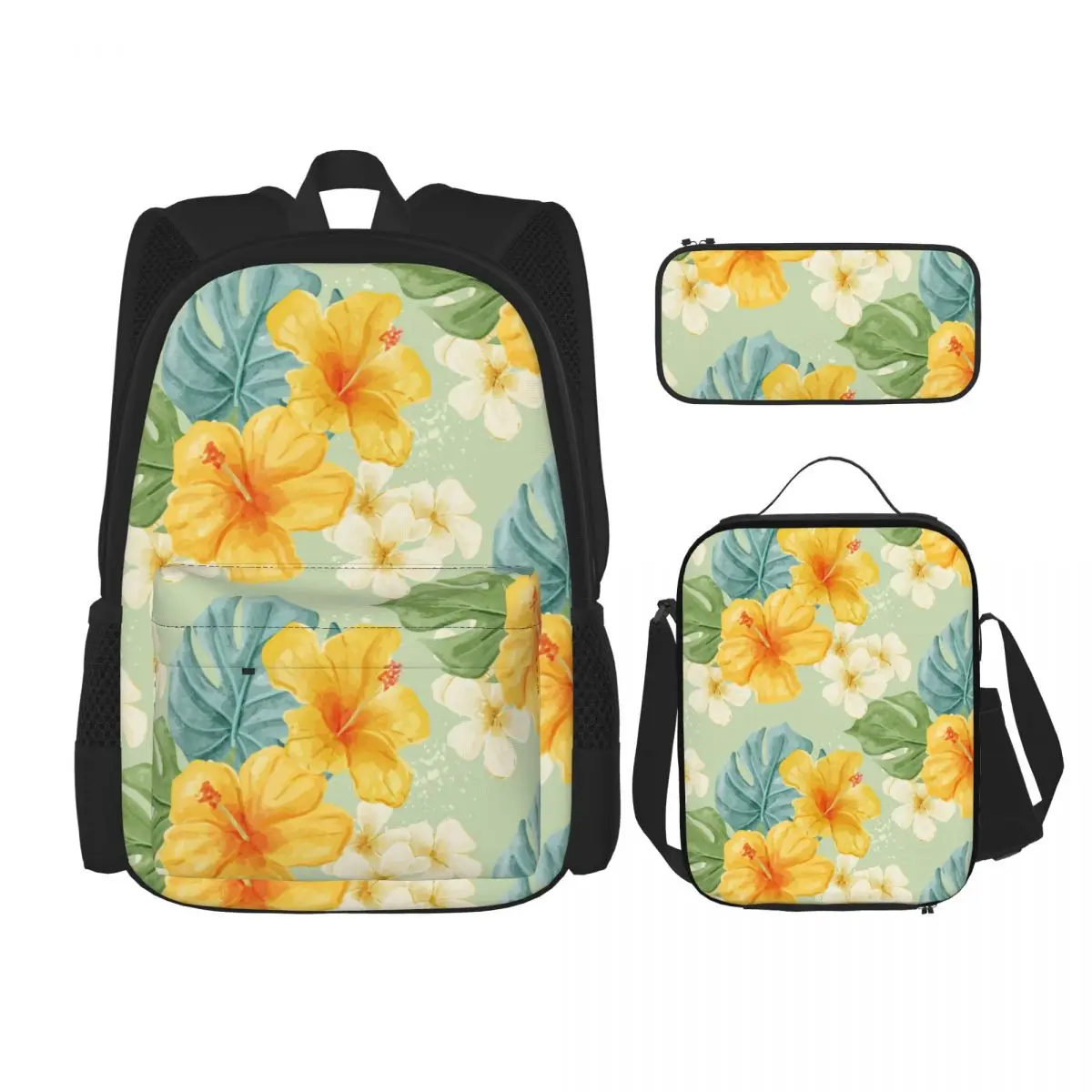 

3PCS School Backpack Set Watercolor Summer Tropical Pattern Bag Casual Student Backpacks School Bags for Teenagers Boys Girls