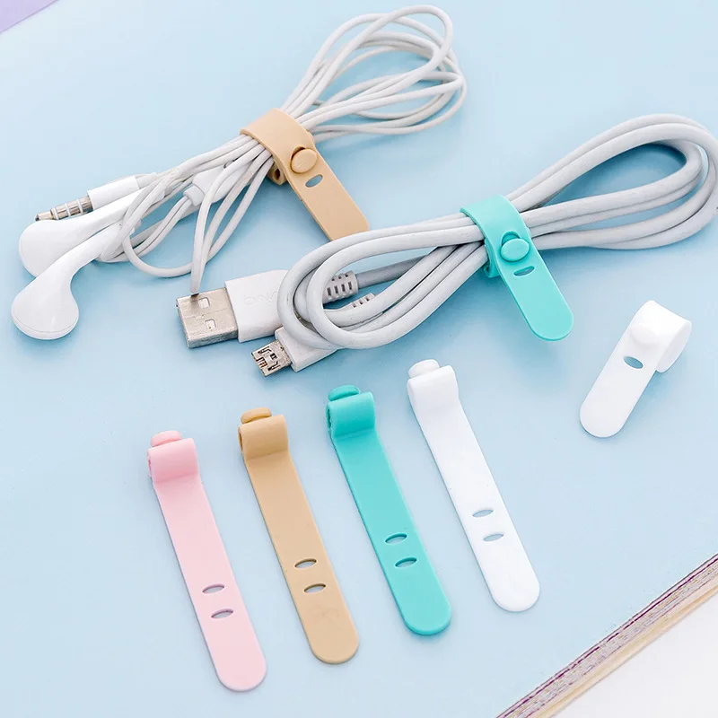 

4pcs/lot Silicone Data Wire Cable Organizer Tie Phones Cable Winder Finishing Buckle Bobbin Winder Marker Holder Tape Organizer