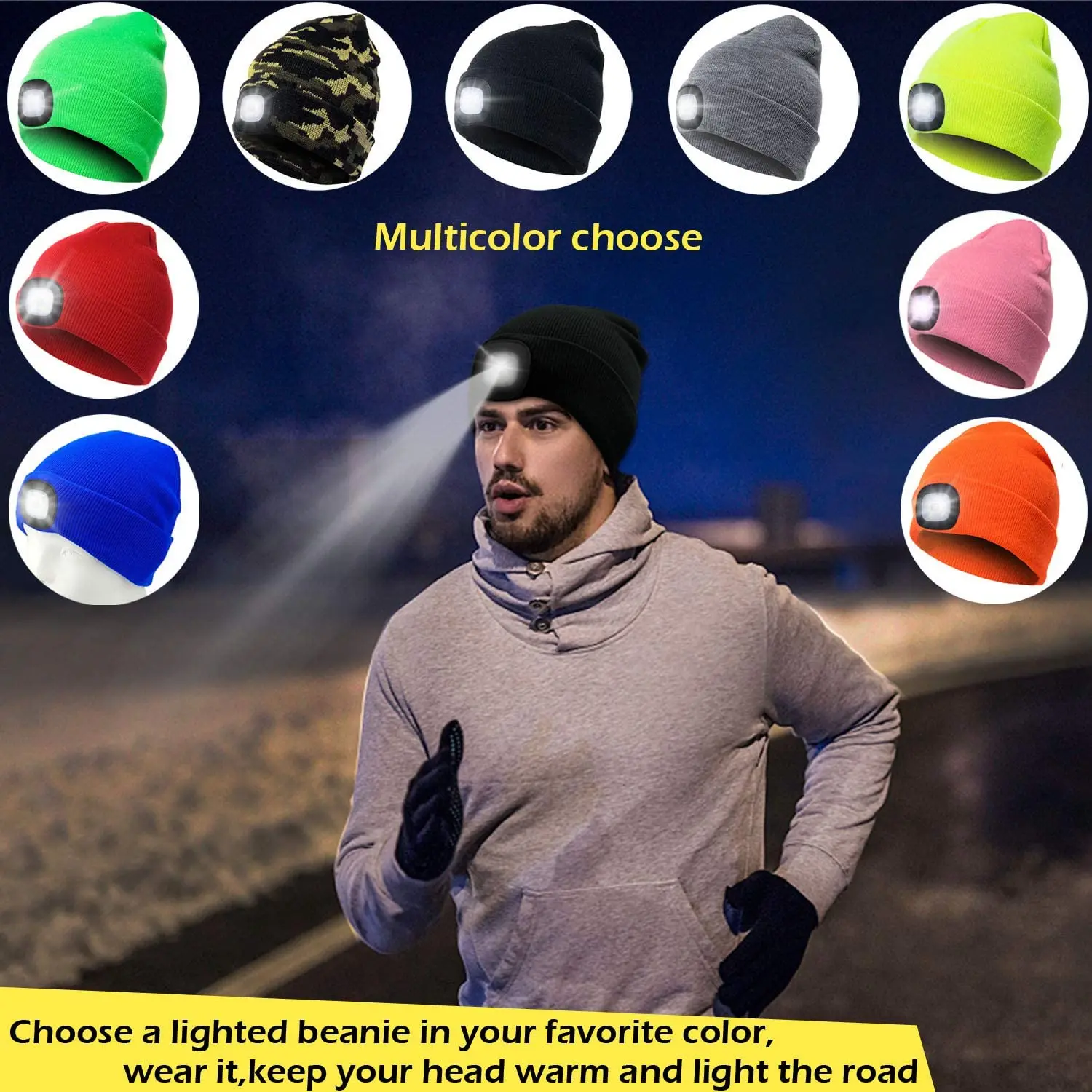 LED Beanie Torch Hat with Light Men/Women Hat Winter Warm Headlamp Cap with 3 Brightness Levels 4 Bright LED for Camping Fishing images - 4