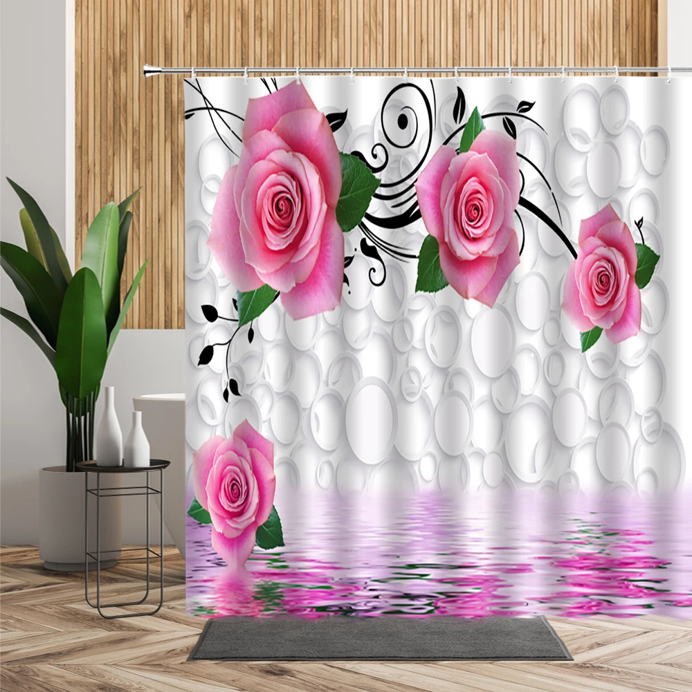 

Занавеска для душа с бабочками и цветами, декоративная Водонепроницаемая Штора для ванной комнаты, красная, фиолетовая, розовая роза, с пове...