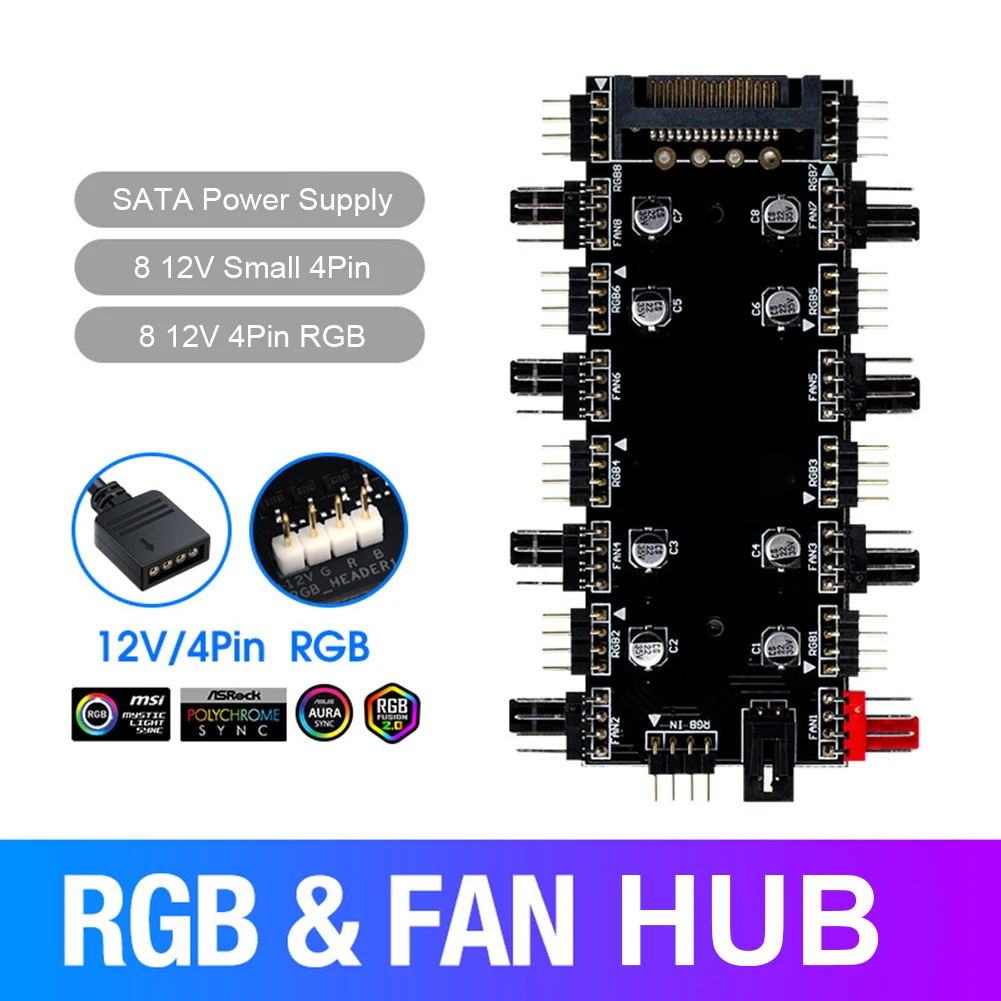 1 к 8 Way RGB PWM вентилятор концентратор 5 в 3 контакта/12 В 4 контакта ШИМ кулер