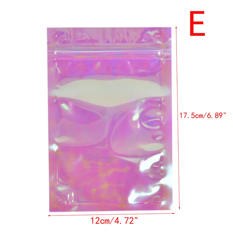 

100Pcs Iridescent Zip lock Bags Cosmetic Plastic Laser Holographic Zipper B Wq