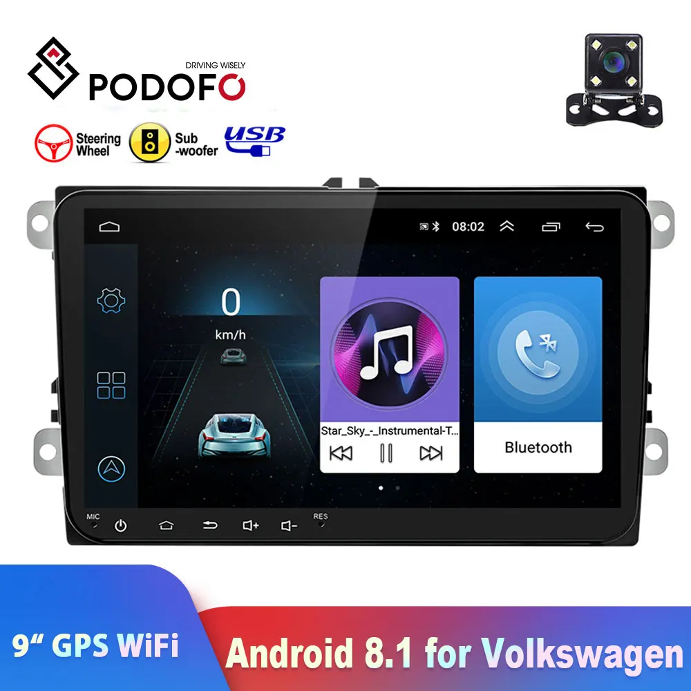 Podofo 2din 9 &quotавтомобильное радио Android8.1 Авторадио GPS навигация WIFI Buletooth 2DIN