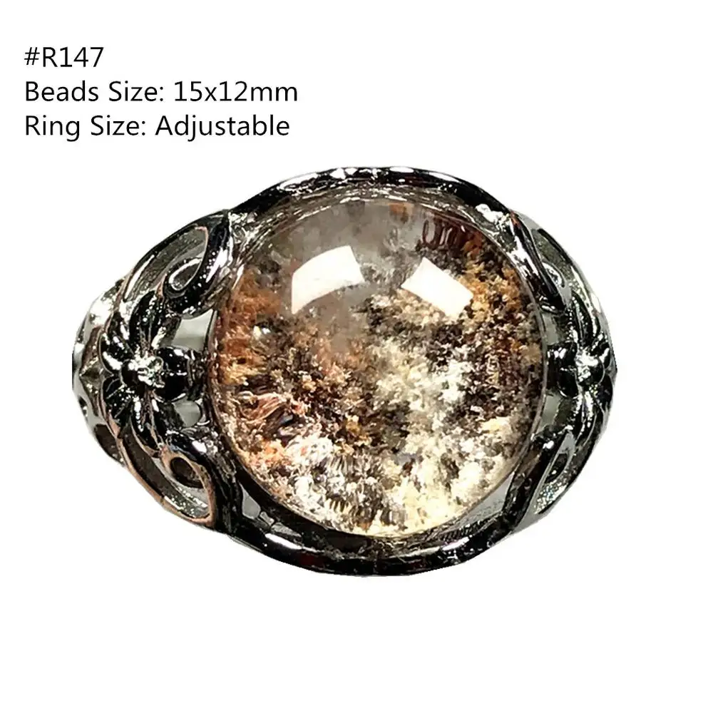 

Genuine Natural Ghost Phantom Quartz Ring Jewelry For Woman Man Crystal Garden Oval Beads Silver Gemstone Adjustable Ring AAAAA