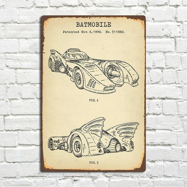 

Batmobile Patent Vintage Metal Tin Sign Pin Up Metal Sign Wall Sign Metal Decor Wall Decor(20cmx30cm) SHH22