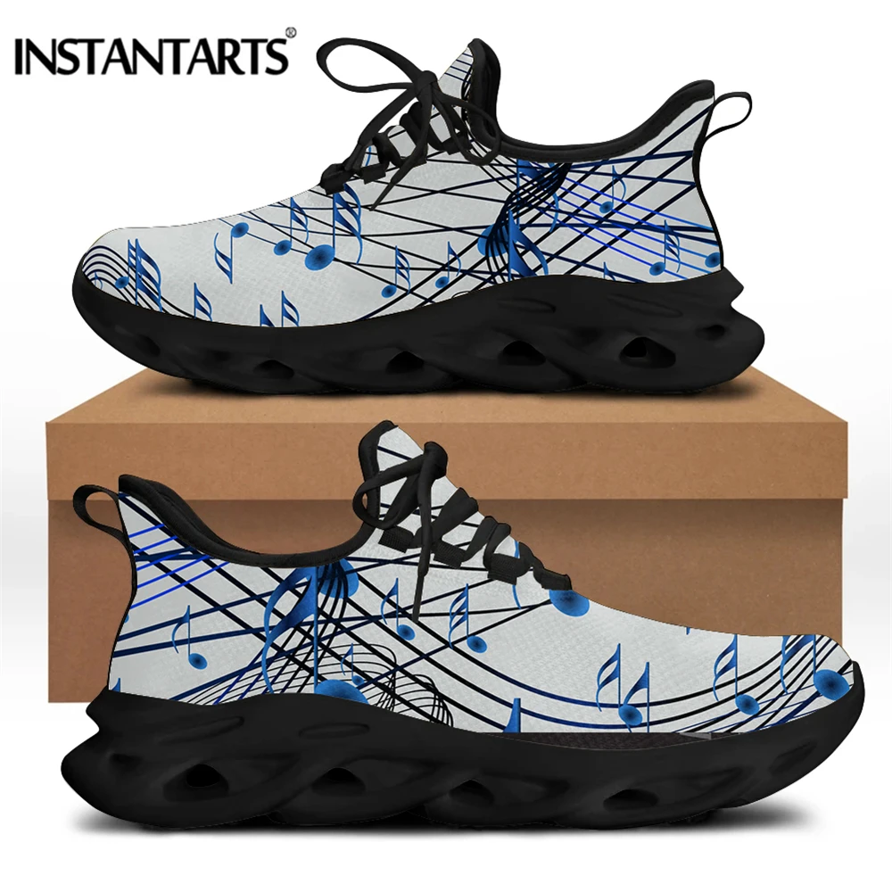 

INSTANTARTS Fashion Piano And Musical Notes Pattern Ladies Flat Shoes Breathable Platform Sneakers Casual Sport Shoes for Women