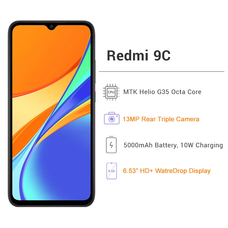 Смартфон Xiaomi Redmi 9C глобальная версия 2 Гб ОЗУ 32 ПЗУ Восьмиядерный процессор MTK Helio