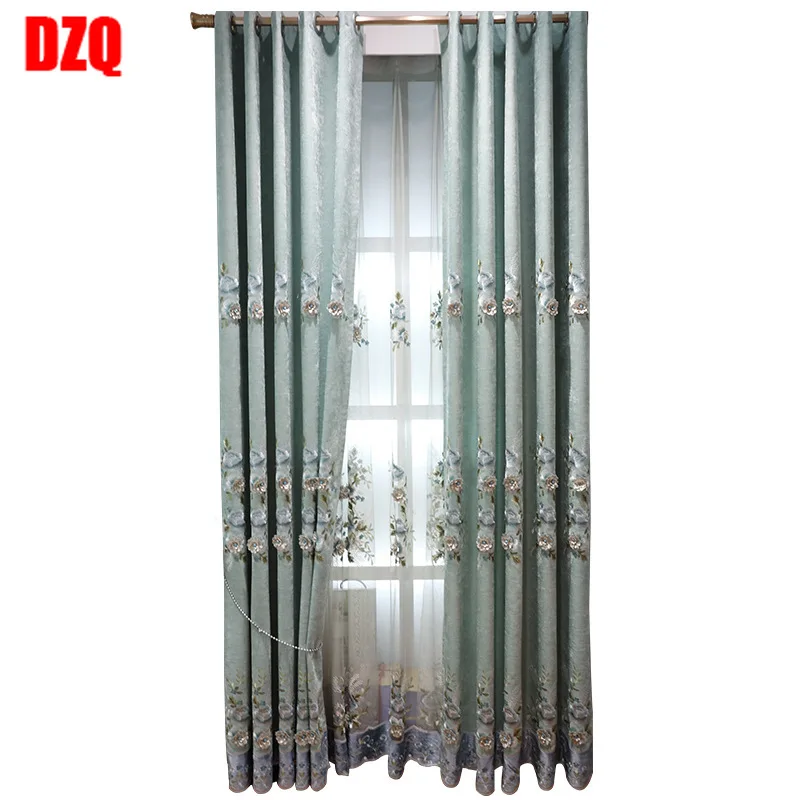 

Korean Green Girl Thick Chenille Embroidery Curtains for Living Dining Room Bedroom.