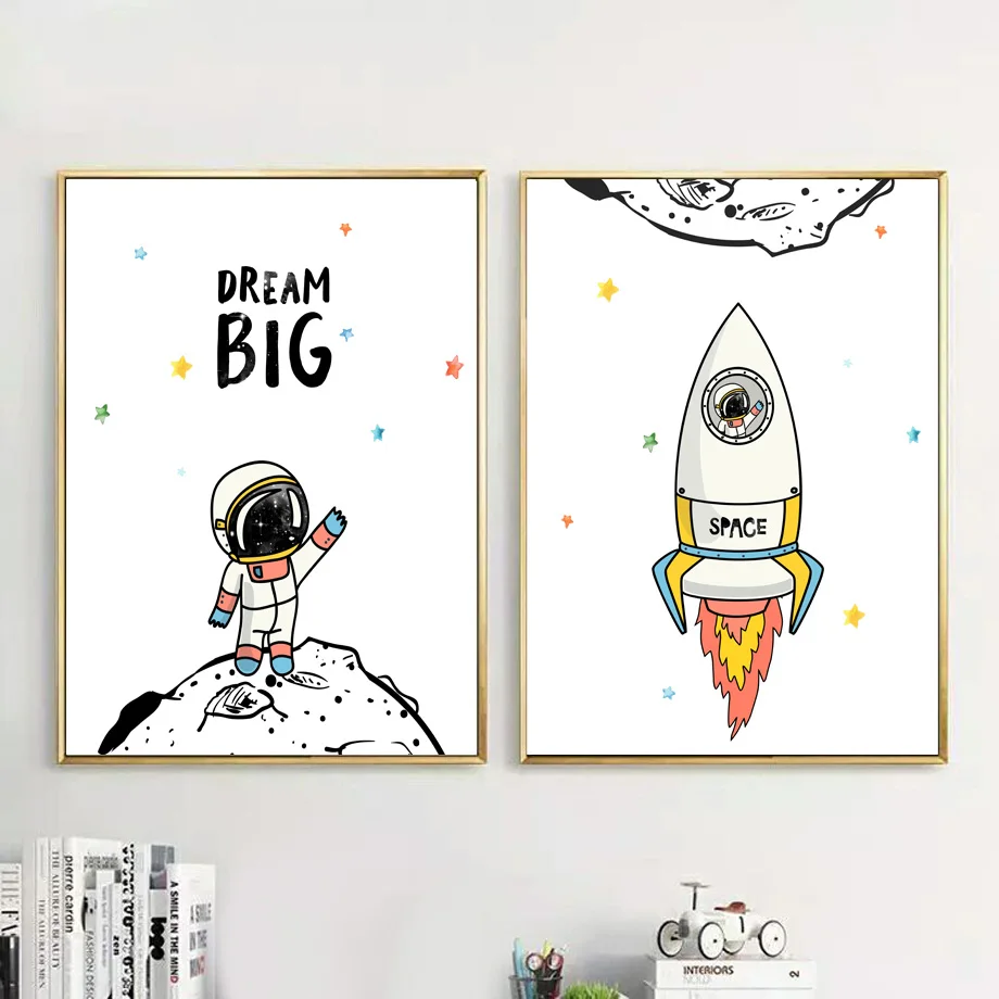

Cartoon Astronaut Rocket Planet Space Wall Art Canvas Painting Nordic Posters And Prints Wall Pictures For Boy Kids Room Decor