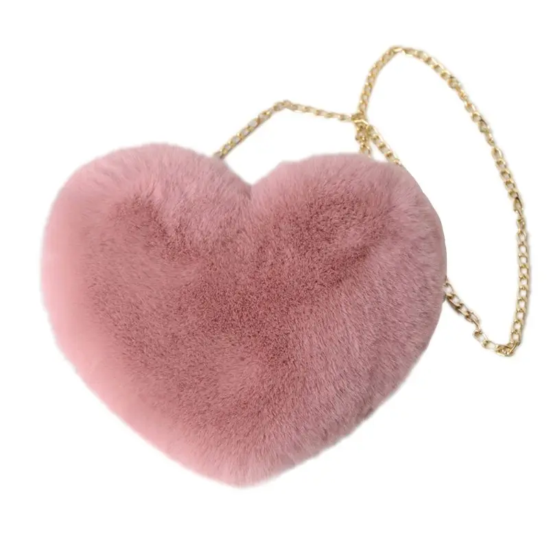 

2020 Fashion Women's Heart Shaped Faux Fur Crossbody Wallet Purse Chain Shoulder Bag