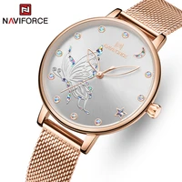 naviforce top brand luxury crystal watch women rose gold steel mesh ladies wrist watches bracelet girl clock relogio feminino