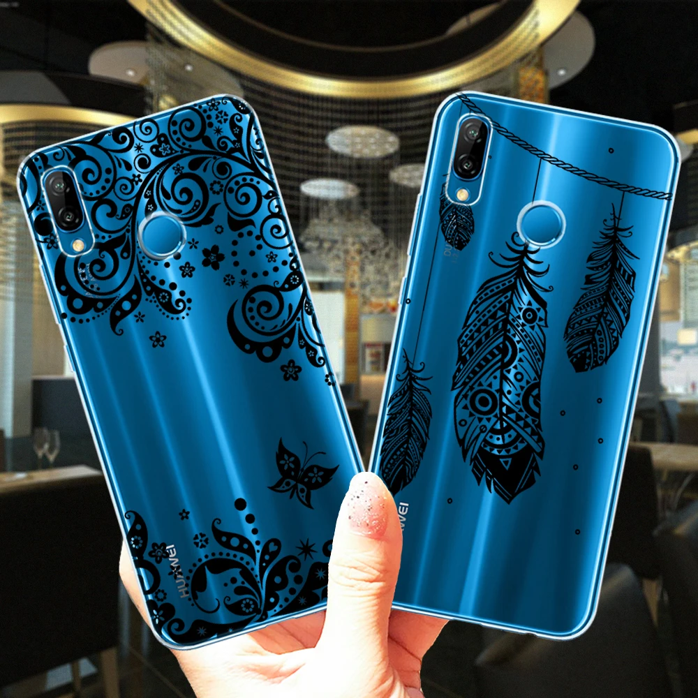Чёрный сексуальный цветочный силиконовый чехол для Huawei P40 Lite E Pro Мандала Кружево Цветок Мягкий чехол из термопластичного полиуретана P9 P10 P20 P30 on.
