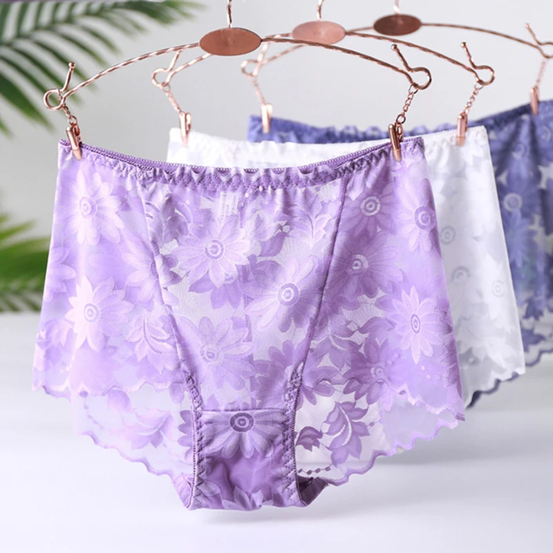 

Sexy Womens Underpants Lace Floral High Waist Transparent Panties Breathable Underwear Female Solid Briefs Lingerie XL