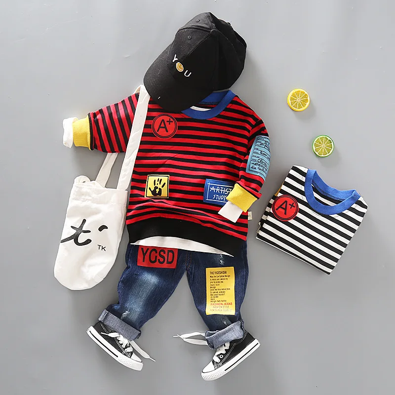Весенние комплекты одежды для маленьких мальчиков и девочек одежда в полоску