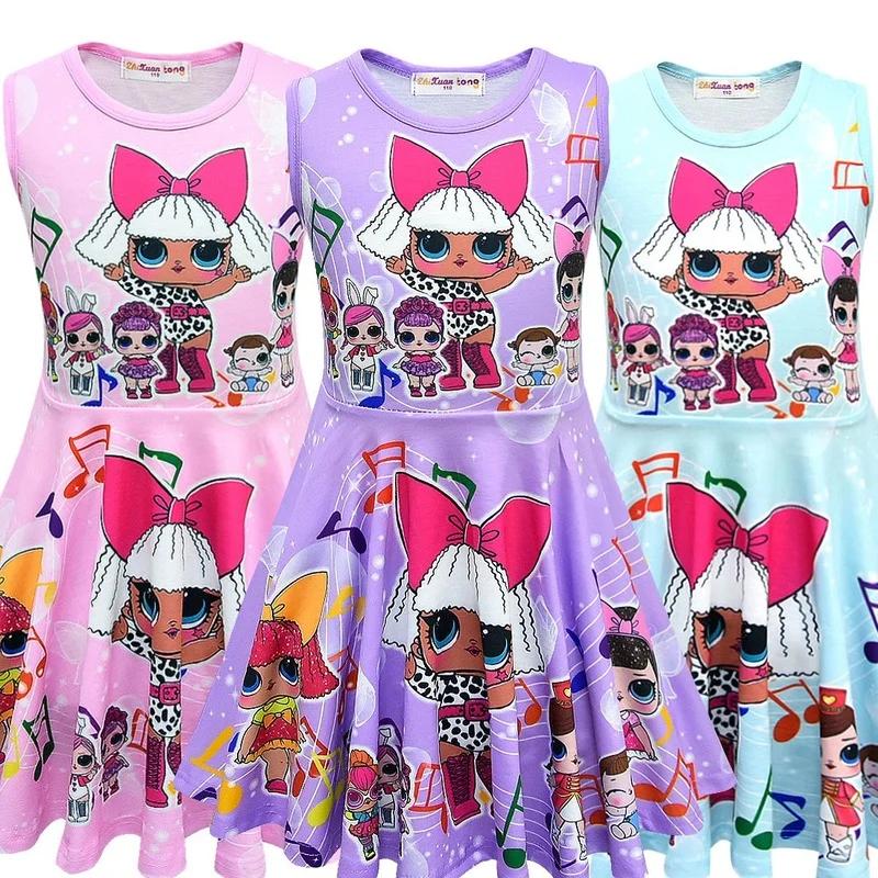 

3~10 Years Old Lol Surprise Doll New Fashion Children's Dress Doll Cartoon Skirt Girls Vest Sleeveless Summer Dress